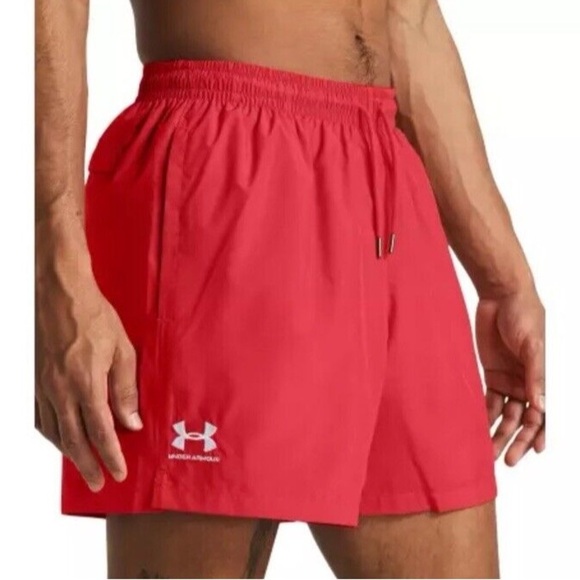 NEW Under Armour Mens Woven Volley Shorts Orangish/Red with Pockets Sz Medium - Picture 1 of 4